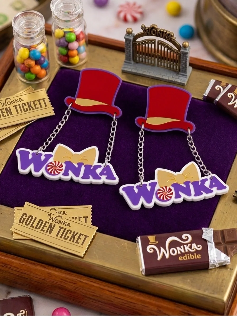 “Willy Wonka” Charlie Chocolate Factory Golden Ticket Timothée Chalamet Earrings